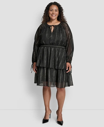 Dkny Plus Long Sleeve Jewel Neck Dress