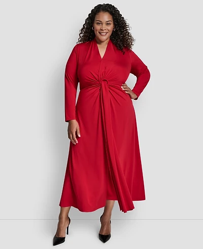 Dkny Plus Long Sleeve O-Ring Maxi Dress
