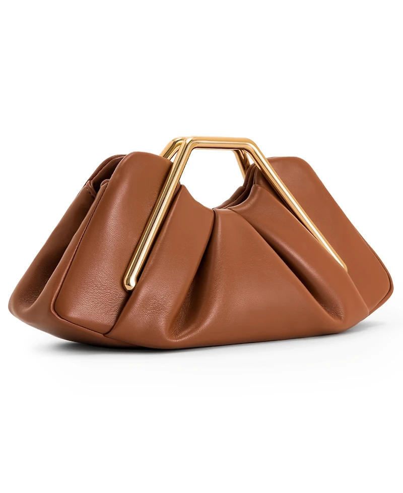 Lila Metal Frame Clutch - Brown