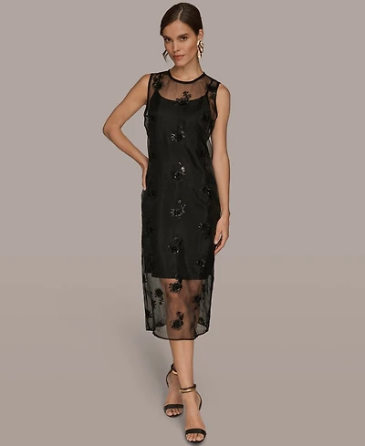 Donna Karan New York Women's Embroidered Sequin Slip Sleeveless Dress