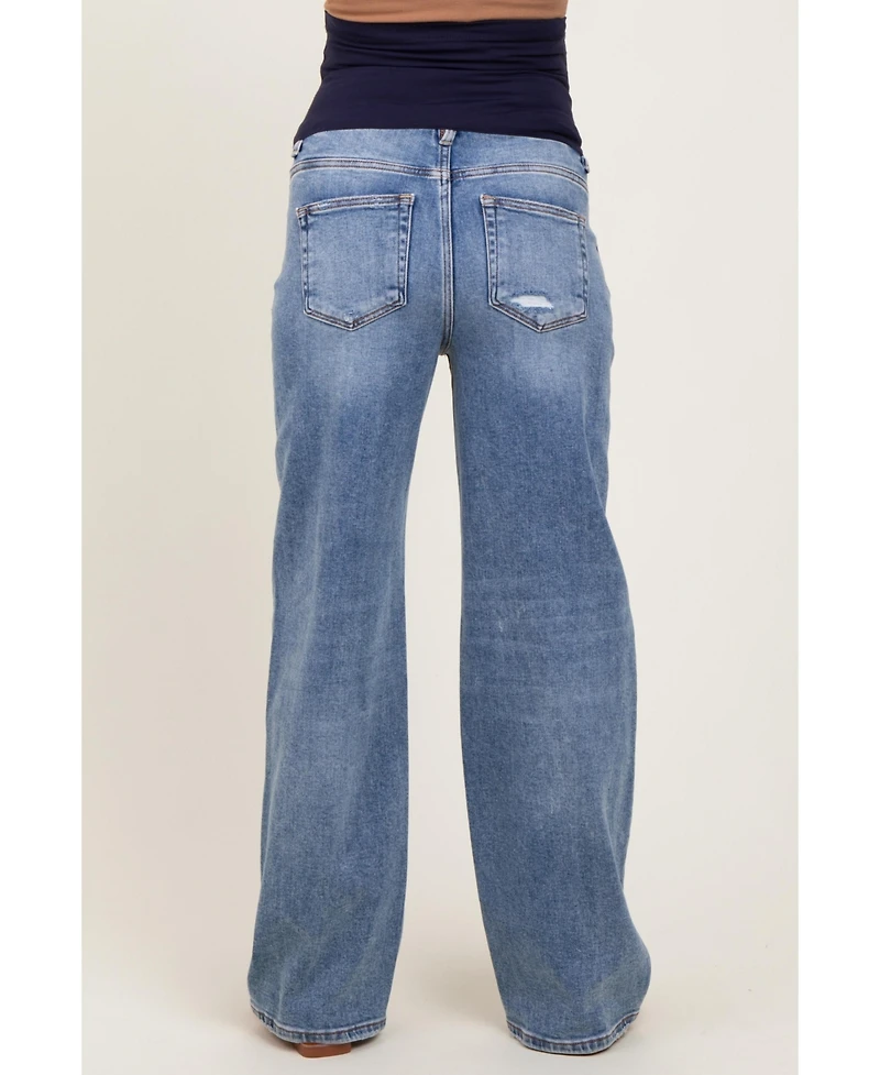 Pinkblush Maternity Blue Distressed Vintage Wash Wide Leg Jeans