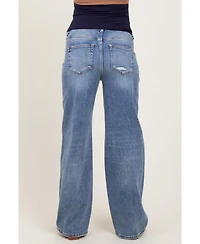 Pinkblush Maternity Blue Distressed Vintage Wash Wide Leg Jeans