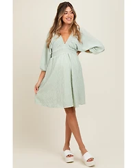 Pinkblush Maternity Sage Striped Balloon Sleeve V-Neck Dress