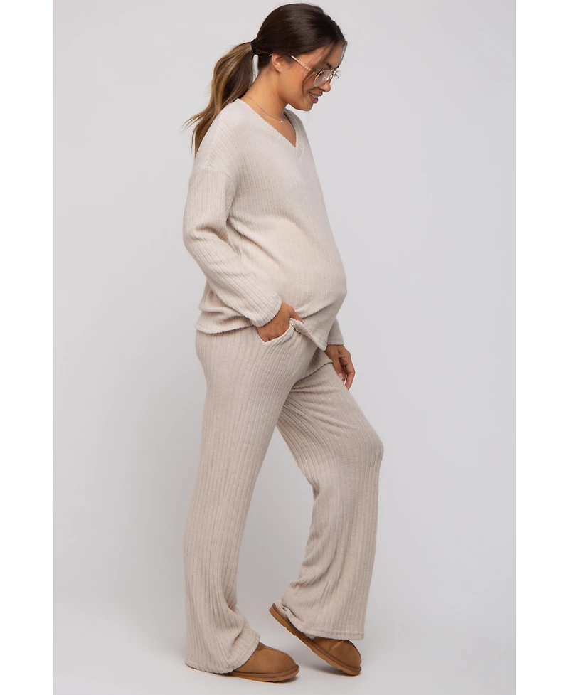 Pinkblush Maternity Ribbed Soft Knit Long Sleeve Pajama Set