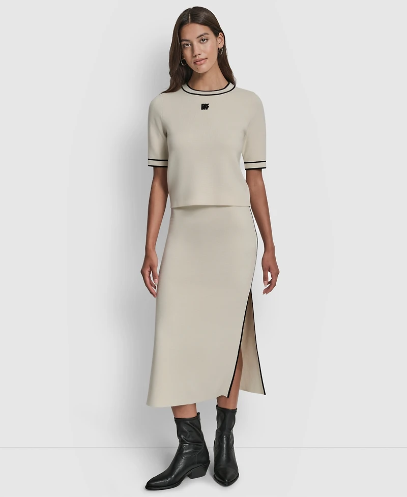 Dkny Jeans Women's Cropped Color Block Elbow Sleeves Sweater