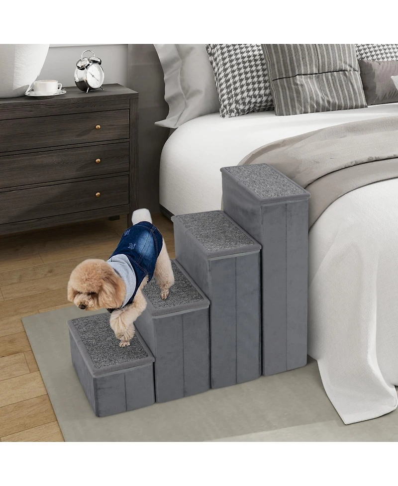 Ecooso 4-Step Dog Stairs Non-slip Foldable Dog Ramp with Adjustable Steps