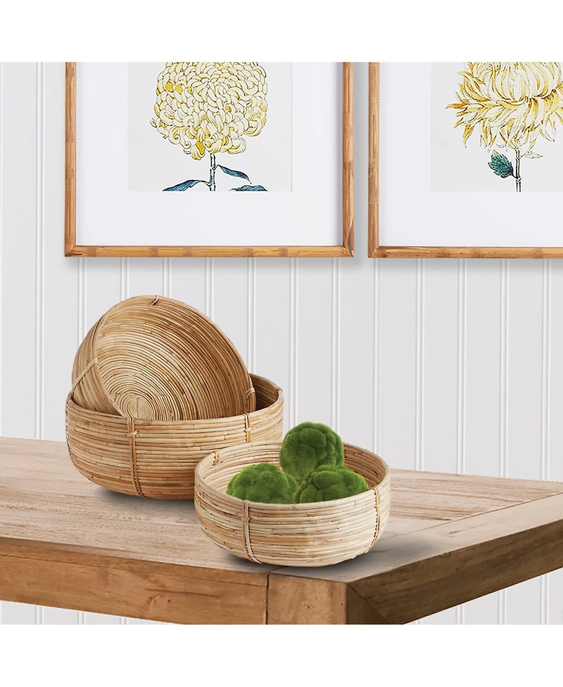 Cane Rattan Low Baskets Set of 3