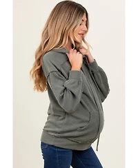 Pinkblush Maternity Olive Ribbed Front Pocket Drawstring Hoodie