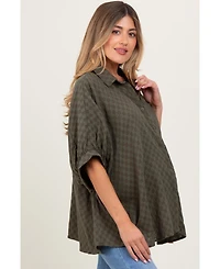 Pinkblush Maternity Olive Checker Print Short Sleeve Oversized Blouse