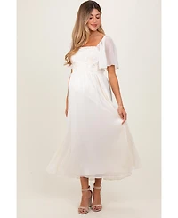 Pinkblush MaternityCream Floral Applique Flutter Sleeved Maternity Midi Dress