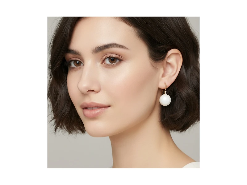 Textured Faux Pearl Drop Earrings with Cz Accents