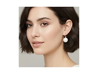 Textured Faux Pearl Drop Earrings with Cz Accents