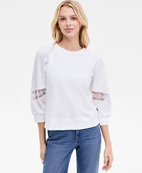 Nautica Jeans Women's Pleated Lace-Trim 3/4-Sleeve Sweatshirt