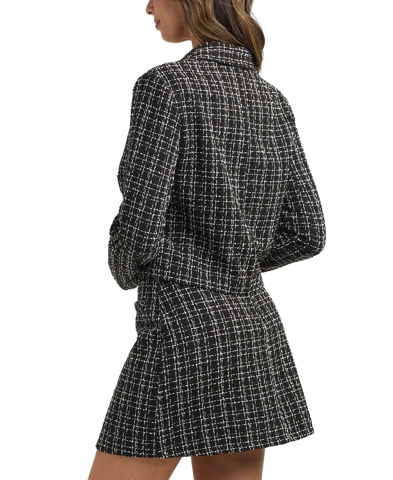 Bcx Women's Tweed Check Boucle Long Sleeves Jacket