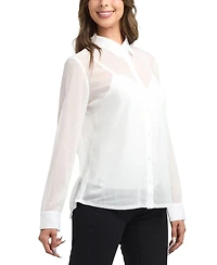 Bcx Women's Studded Chiffon Long Sleeves Shirt