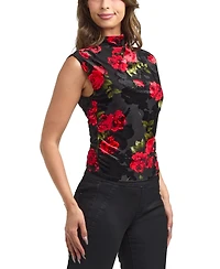 Bcx Women's Floral Print Mock Neck Sleeveless Top