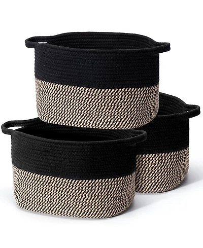 Woven Cotton Rope Storage Baskets with Handles, Decorative Set of 3