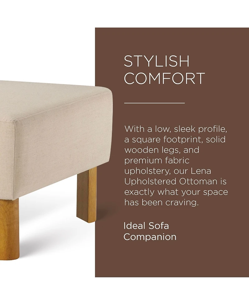 Maven Lane Lena Contemporary Upholstered Ottoman w/ Refined Natural Wood Finish