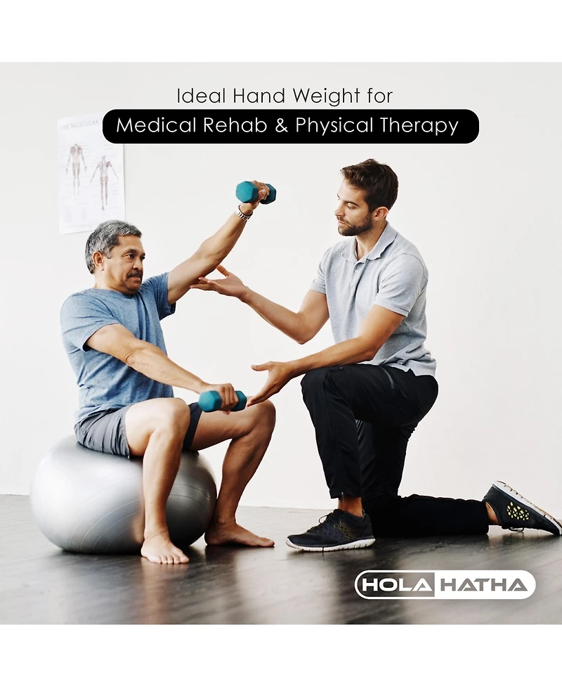 HolaHatha 5, 10, and 15 Lb Neoprene Dumbbell Free Hand Weight Set w/ Rack, Multi