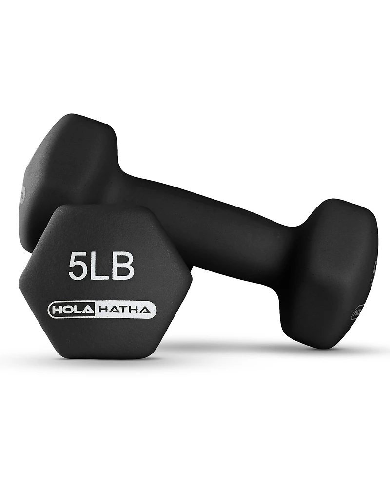 HolaHatha 5, 10, and 15 Pound Neoprene Dumbbell Free Hand Weight Set with Rack