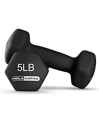 HolaHatha 5, 10, and 15 Pound Neoprene Dumbbell Free Hand Weight Set with Rack