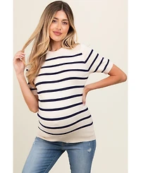 Pinkblush Maternity Navy Blue Striped Knit Short Sleeve Top