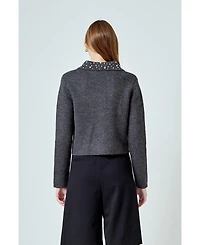 Endless Rose Women's Pearl Embellished Collar Cardigan