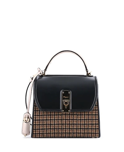 Pre-Owned Salvatore Ferragamo Small Boxyz Top Handle Bag Printed Wool and Leather