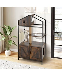 Gymax Cat Tree w/ Litter Box Enclosure w/ Hidden Washroom Scratching Posts & Pad