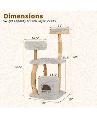 Gymax 49'' Tall Wooden Cat Tree Solid Wood Cat Tower w/ Jute Scratching Posts