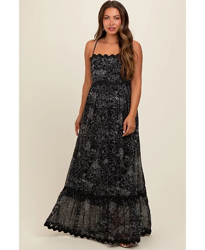 Pinkblush Maternity Black Floral Contrast Trim Maxi Dress