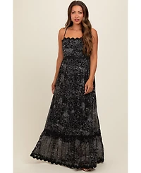 Pinkblush Maternity Black Floral Contrast Trim Maxi Dress