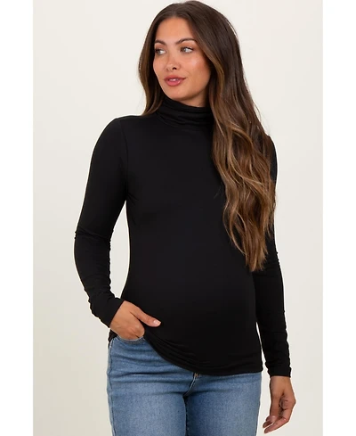 Pinkblush Maternity Black Brushed Knit Basic Turtleneck Top