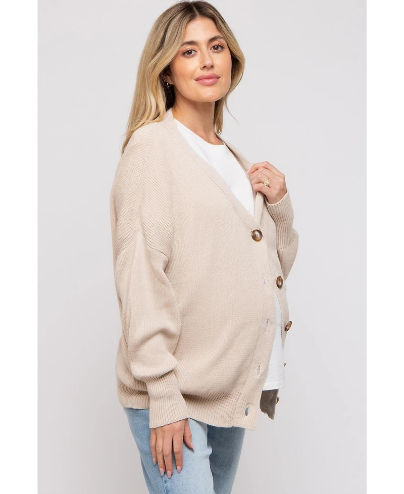 Pinkblush Maternity Beige Basic Ribbed Cardigan Sweater