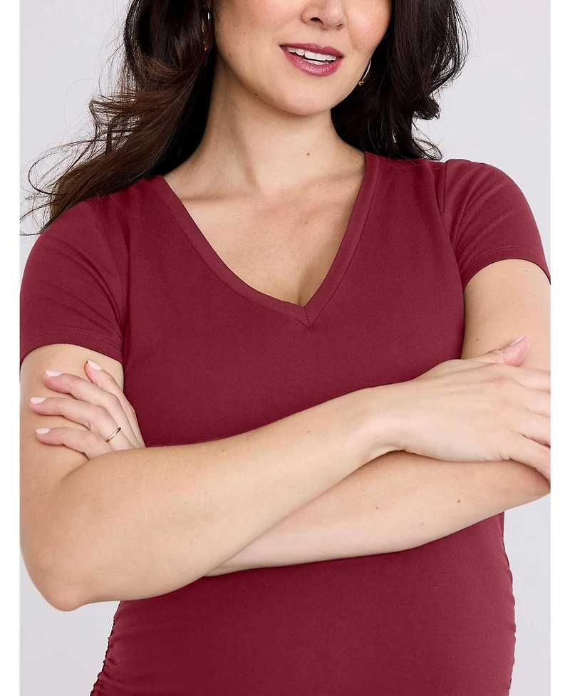 Motherhood Maternity V-Neck Side-Ruched Short Sleeve Tee