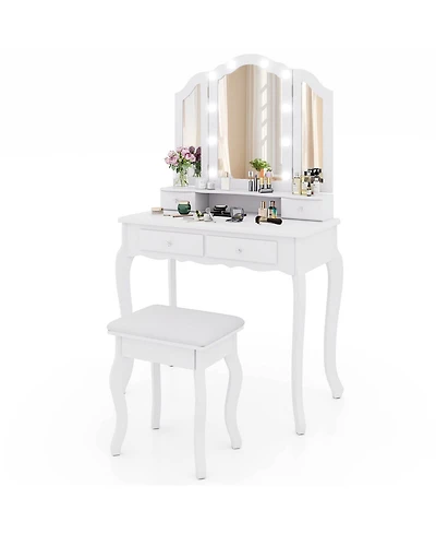Volenca Makeup Vanity Table Set with Lighted Mirror and Drawers