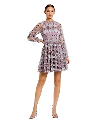 Mac Duggal Women's Ruffle Long Sleeve Floral Mini Dress