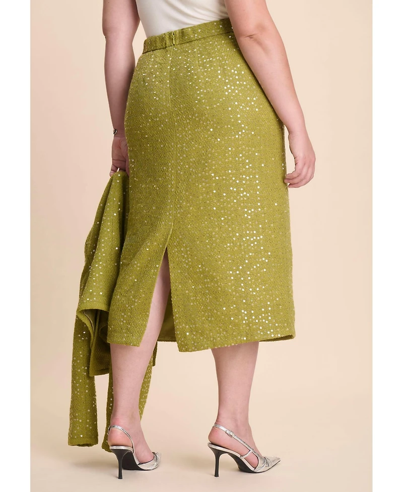 Eloquii Women's Sequin Tweed Midi Skirt
