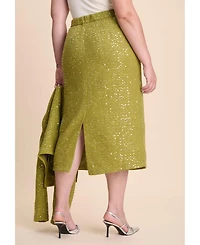 Eloquii Women's Sequin Tweed Midi Skirt