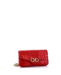 Pre-Owned Salvatore Ferragamo Mini Gancini Chain Wallet Gancini Quilted Leather