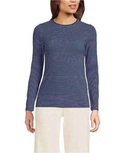 Lands' End Women's Lightweight Jersey Skimming Long Sleeve Crew Neck T-shirt