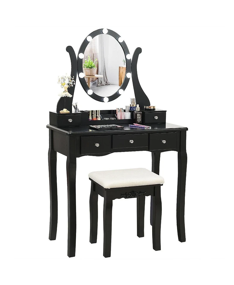 Volenca 10 Dimmable Lights Vanity Table Set with Lighted Mirror and Cushioned Stool