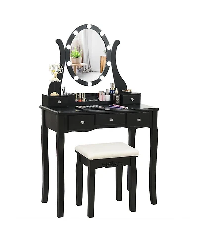 Volenca 10 Dimmable Lights Vanity Table Set with Lighted Mirror and Cushioned Stool