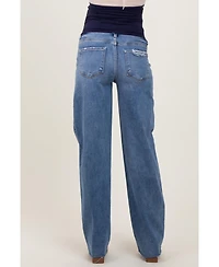 Pinkblush Maternity Blue Vintage Wash Raw Hem Wide Leg Jeans