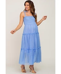 Pinkblush Maternity Light Blue Smocked Mesh Midi Dress