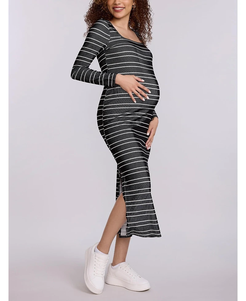 Motherhood Maternity Square Neck Rib Knit Long Sleeve Bodycon Maxi Dress