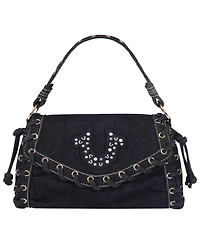 True Religion Studded Horseshoe Eyelet Denim Flap Bag
