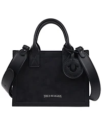True Religion Suede Pu Box Tote with Logo Tag