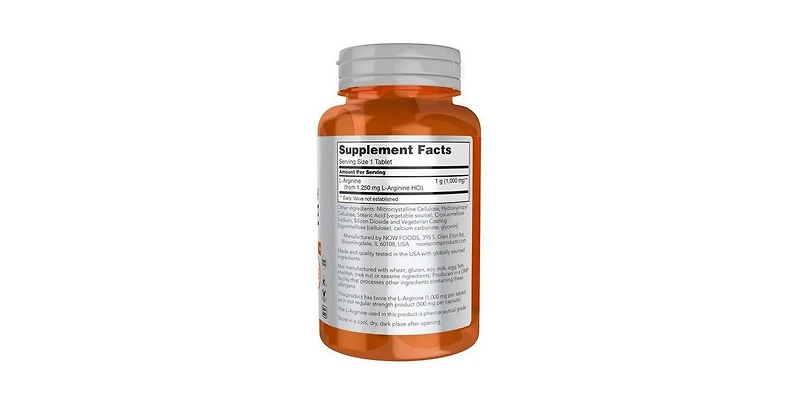 Now Foods L-Arginine Double Strength, 1000 mg, 60 Tablets