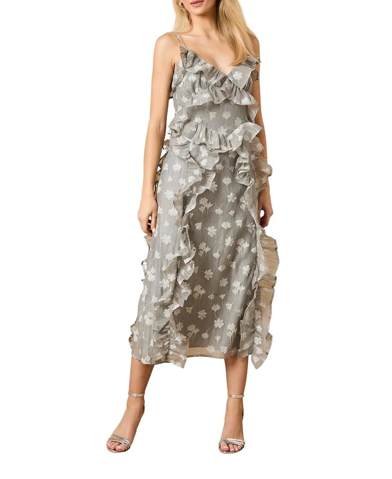 Oasis Women's Ruffle Front V-Neck Strappy Midi Dress
